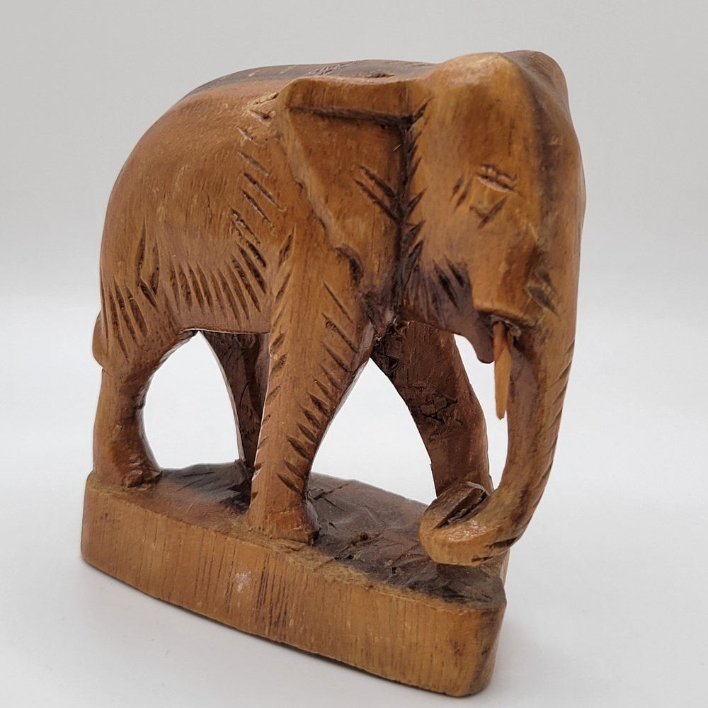 Hand Carved Wooden Elephant Figurine
